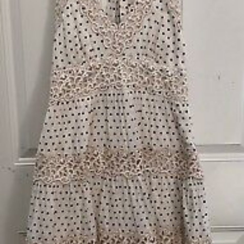 BCBG MAXAZRIA Polk‎ Dot Halter Tierred Lace Trim